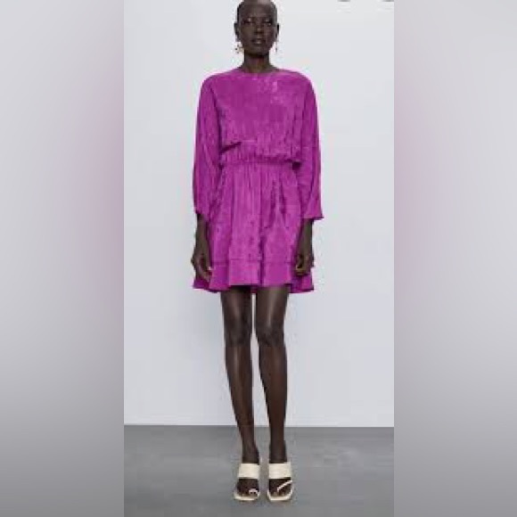 Zara Satin Effect Jacquard Dress - Sz XL - NWT - Picture 2 of 10